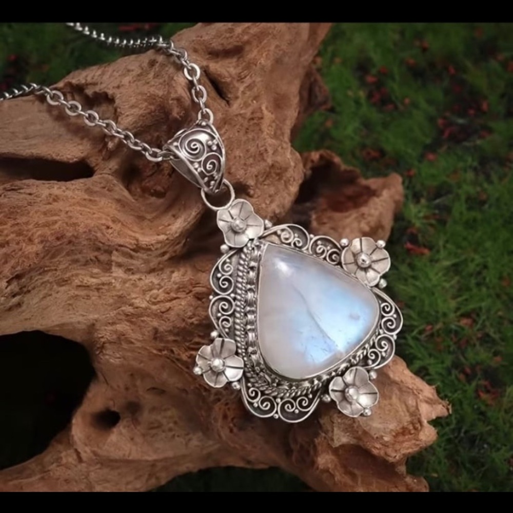 Moonstone Floral Pendant Necklace